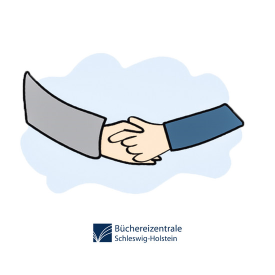 Zeichnung, zwei Personen die sich die Hand geben.