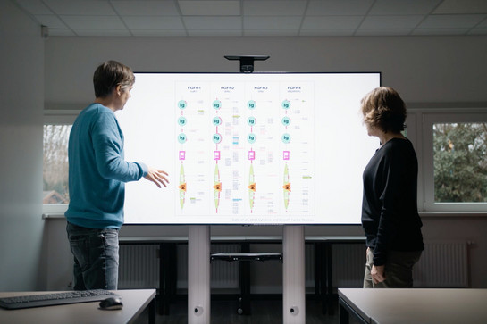 Zwei Personen gucken sich eine Power Point an