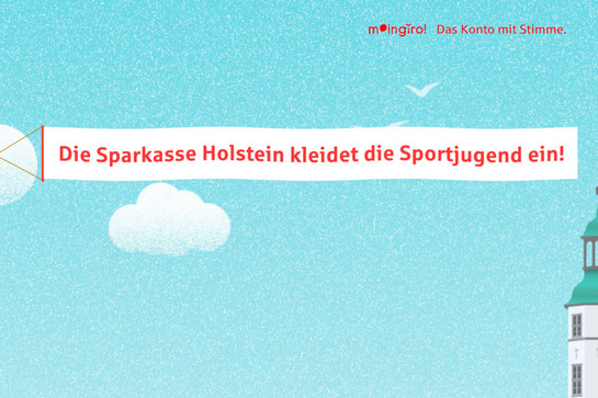Eine Flagge mit einem Satz drauf der Sparkasse Holstein