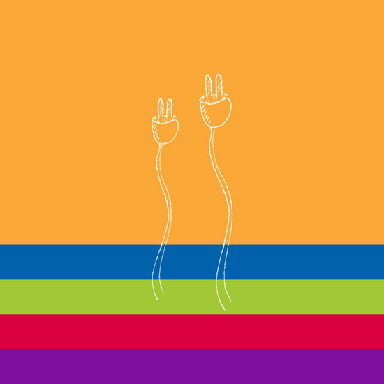 Grafische Steckerkabel vor buntem Hintergrund