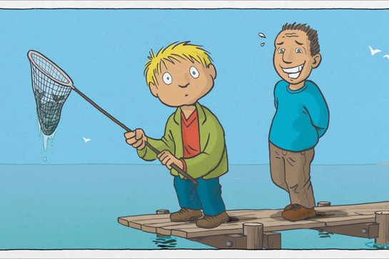 Ein gezeichnetes Bild von einem Mann der fischt