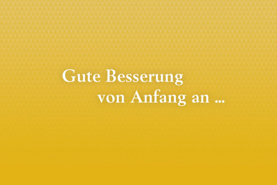 Weißer Teasertext auf gelben Hintergrund