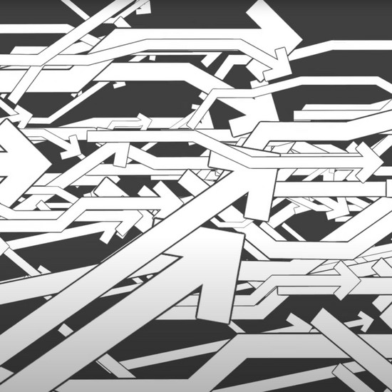 Gewirr von weißen Pfeilen vor grauem Hintergrund