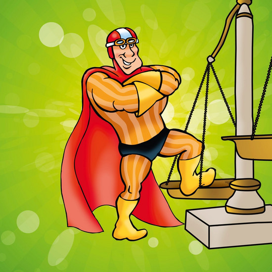 Mr Scandi stellt sein Bein auf eine Waage