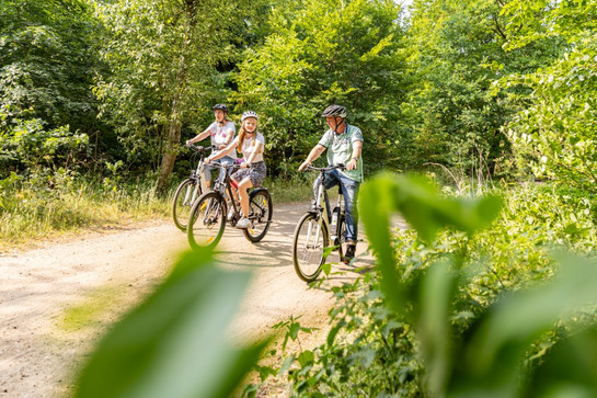 Eine Familie macht eine Fahrradtour.
