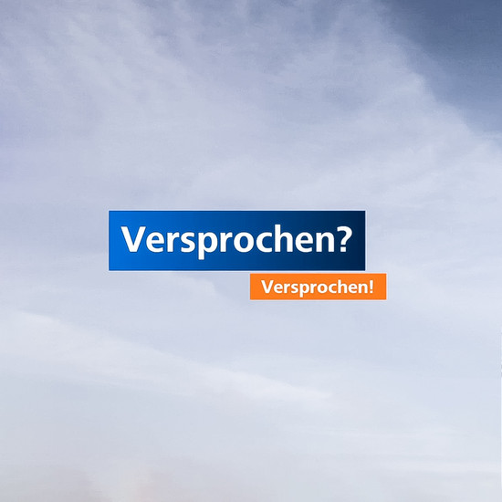 Imagefilm für Bankwesen Zwei Banner mit dem Wort Versprochen