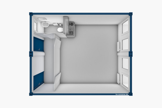 3D-Modell von Container mit Raumaufteilung von oben