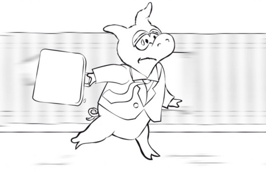 Ein Schwein mit einem Koffer