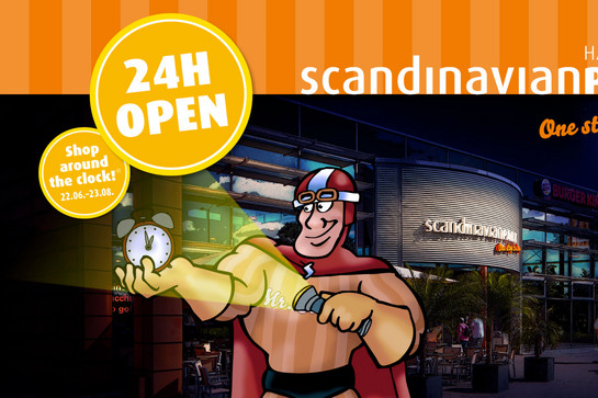 Illustrierter MR Scandi leuchtet die Öffnungszeiten an