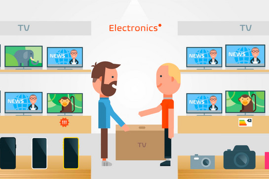 Animationsscreenshot eines Mannes im TV-Geschäft