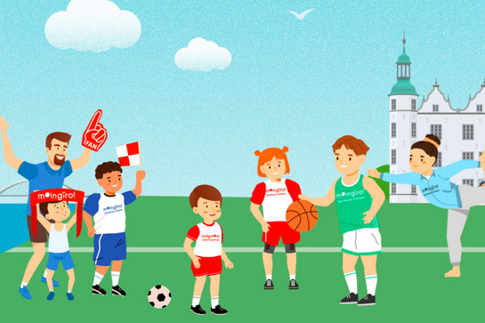 Eine Zeichnung von Kindern die Fußball spielen