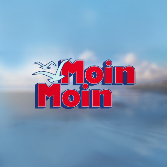 Schriftzug in Rot "Moin Moin vor Wolken