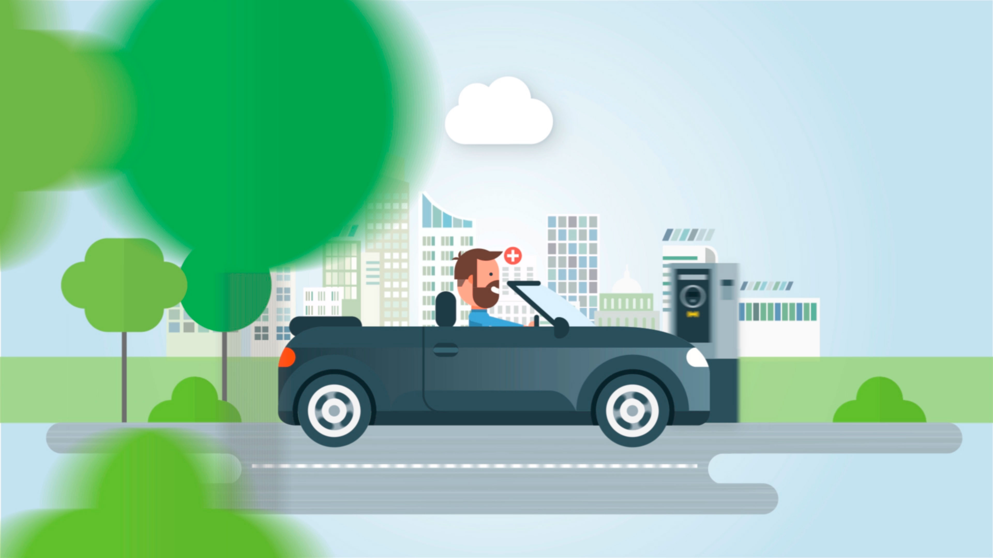 Animation eines im Cabrio fahrenden Mannes