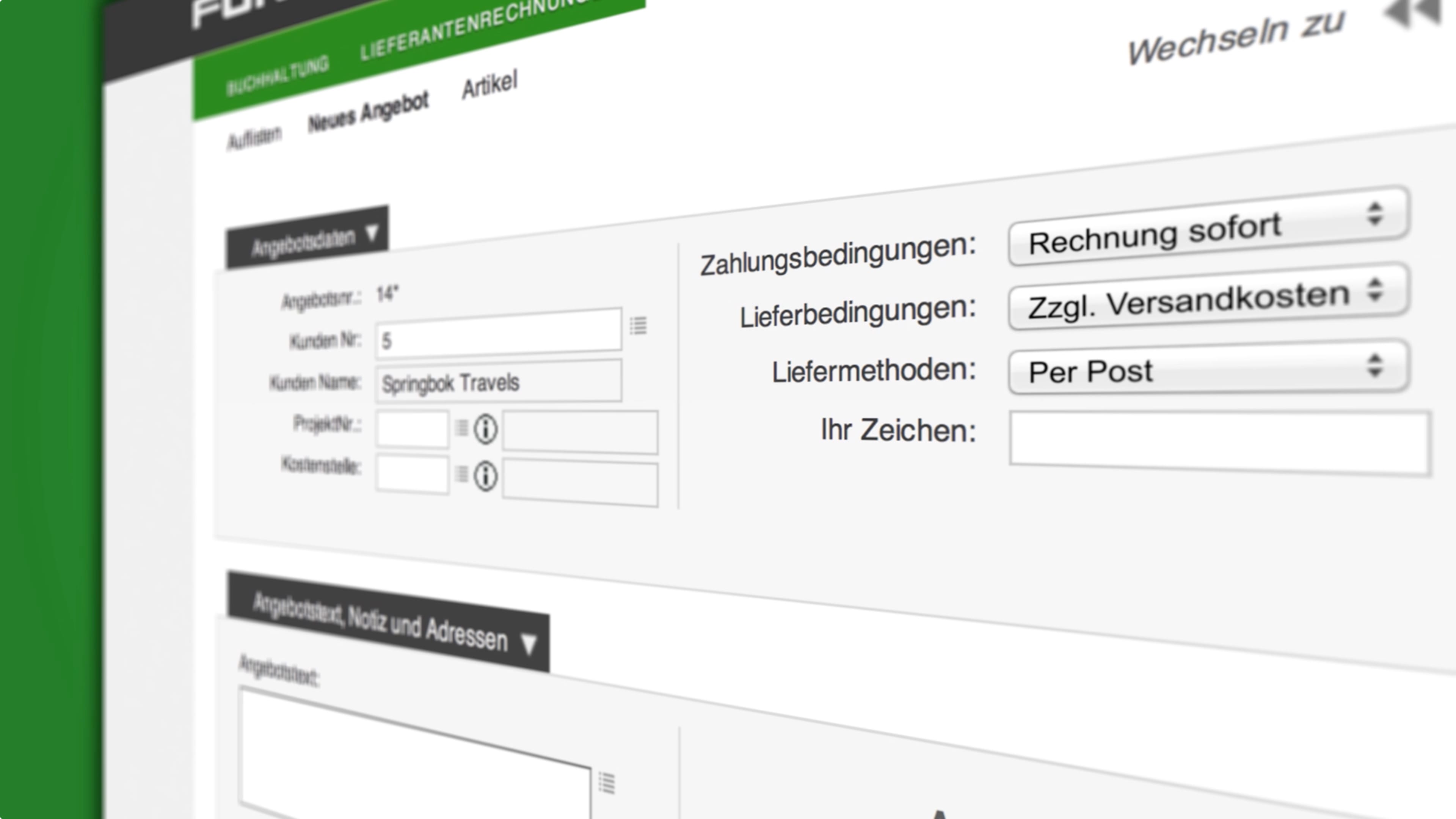 Nahaufnahme der Fortnox Homepage