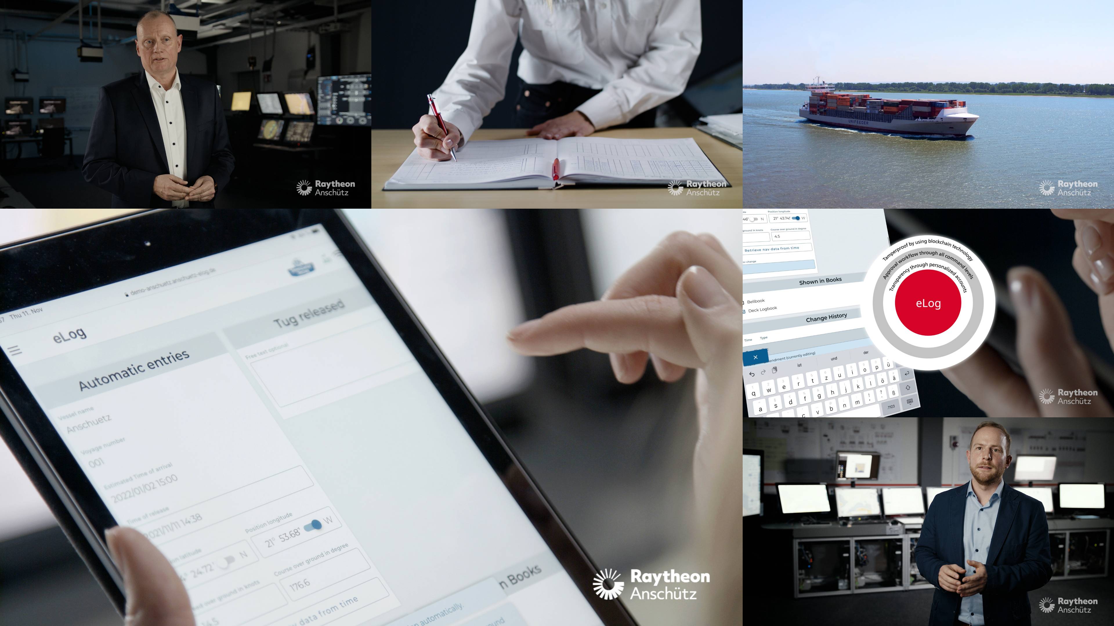 Eine Bildercollage von dem digitalen Logbuch von Raytheon