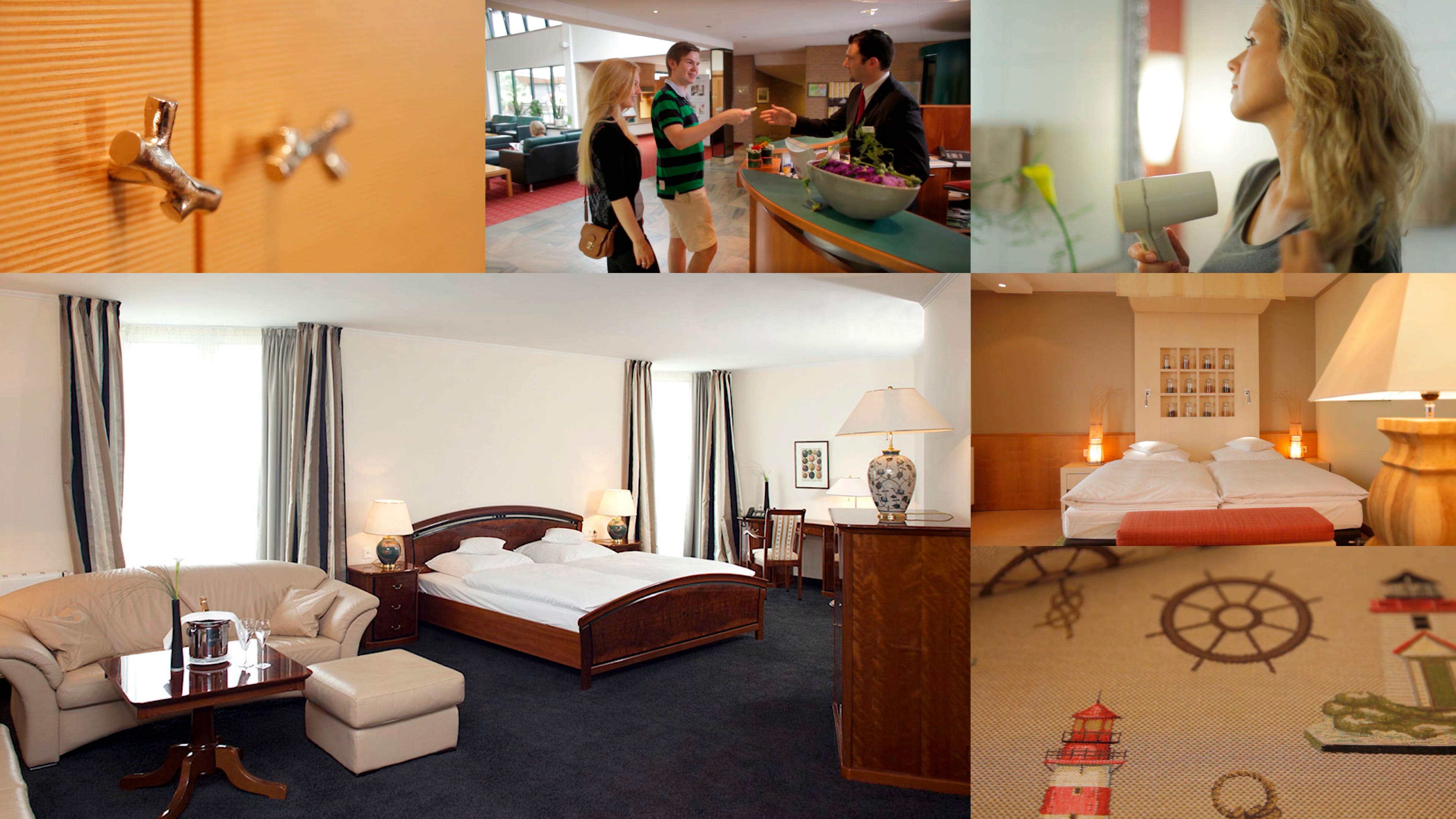 Bildercollage eines Hotelzimmers im Hotel Waldschlösschen in Schleswig