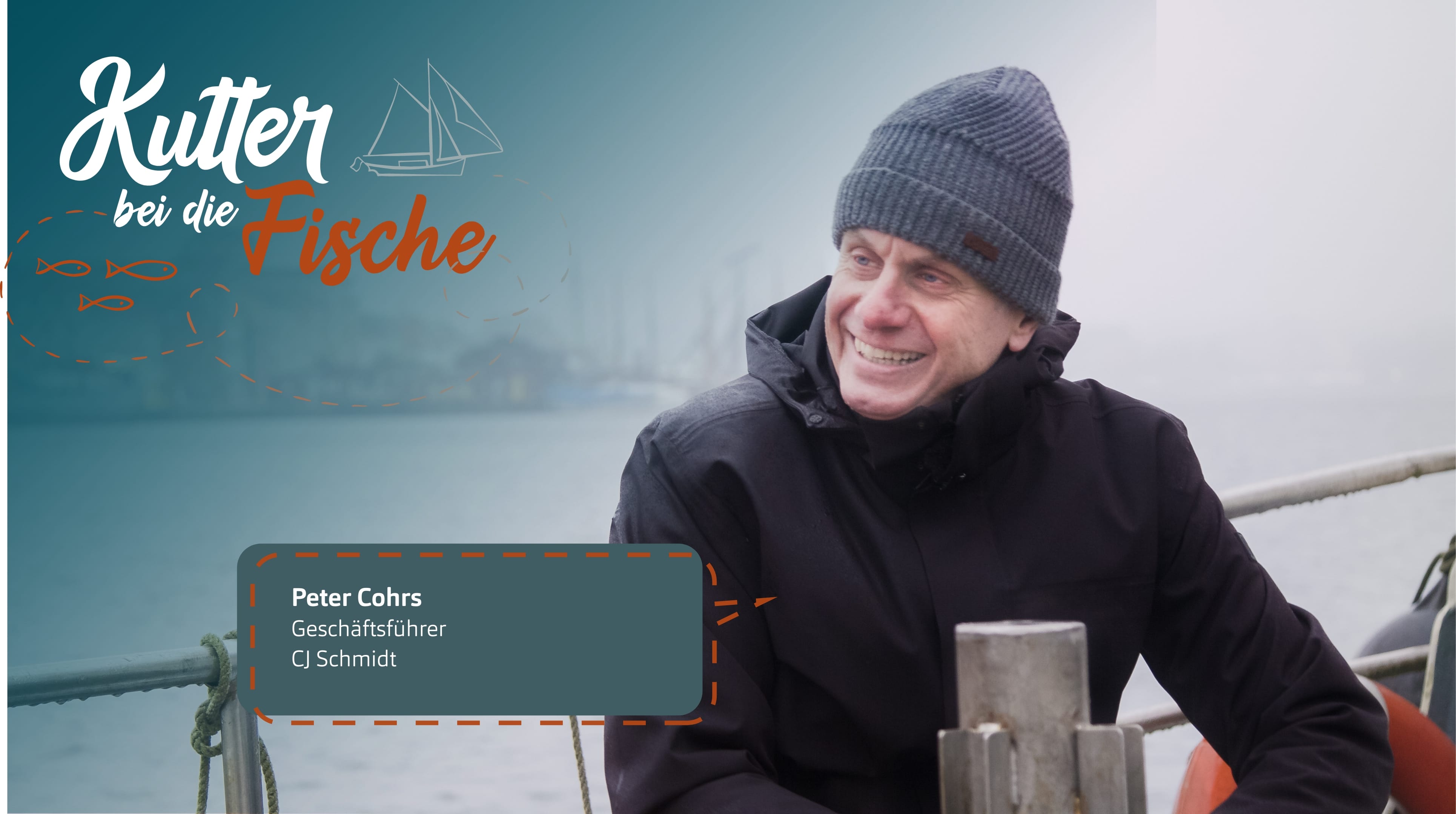 Kutter bei die Fische Logo mit Peter Cohrs als underlay