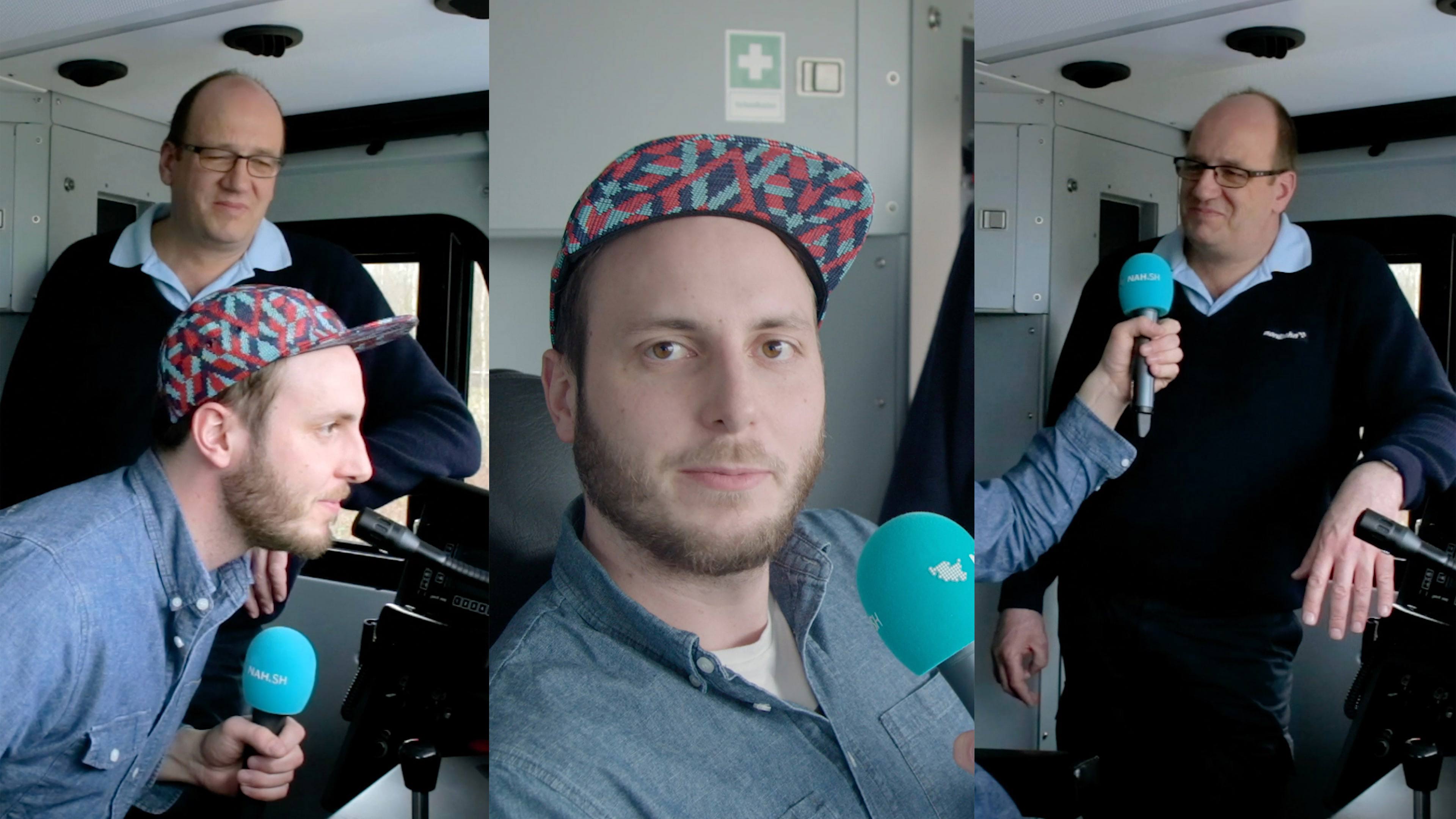 Drei Bilder von einem Mann mit einer Cappy