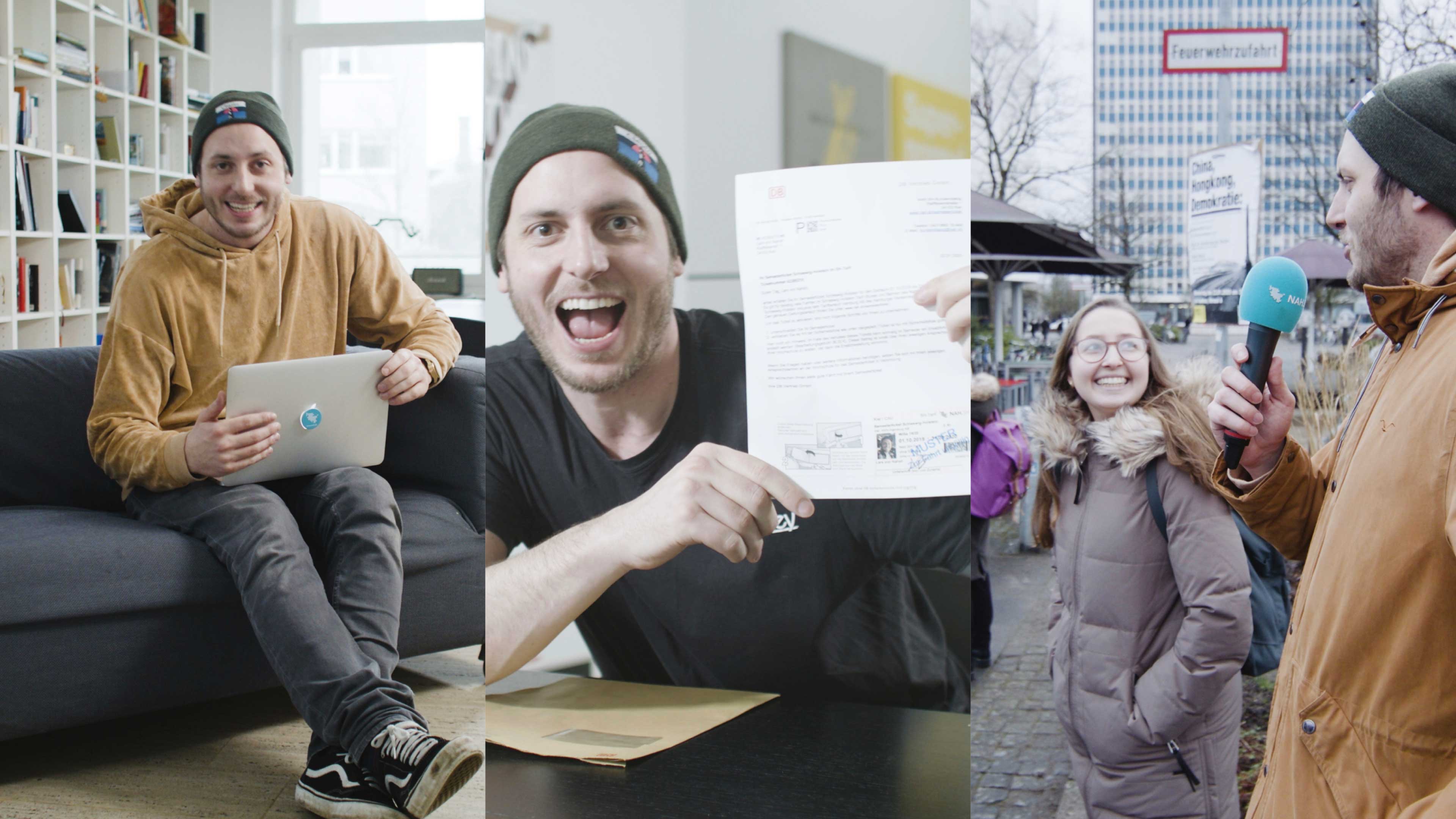 bb_semesterticket_vorschau.jpg Drei Bilder von Lars beim Dreh für Semesterticket Kampagne