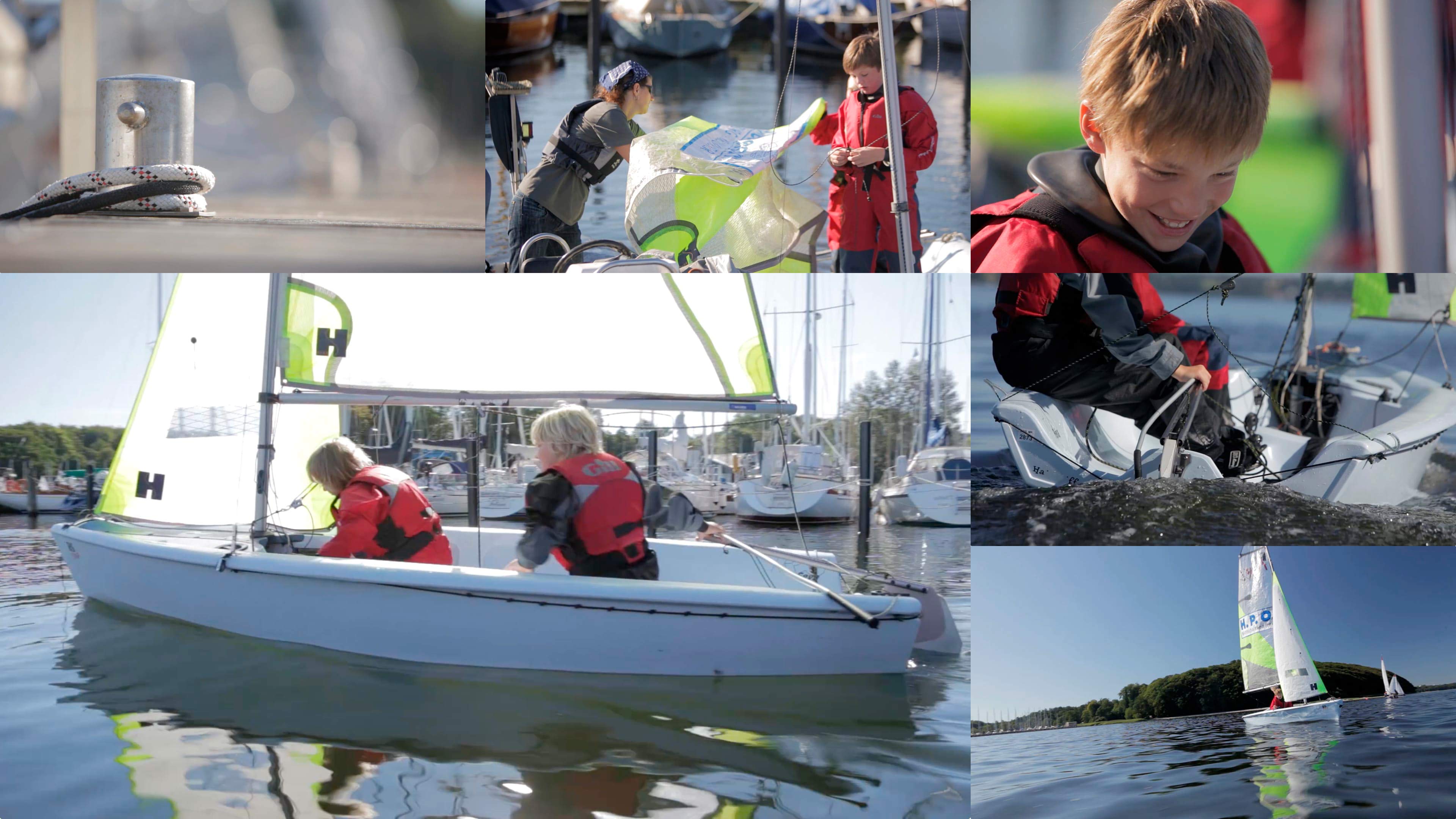 Bildercollage von Kindern die segeln lernen