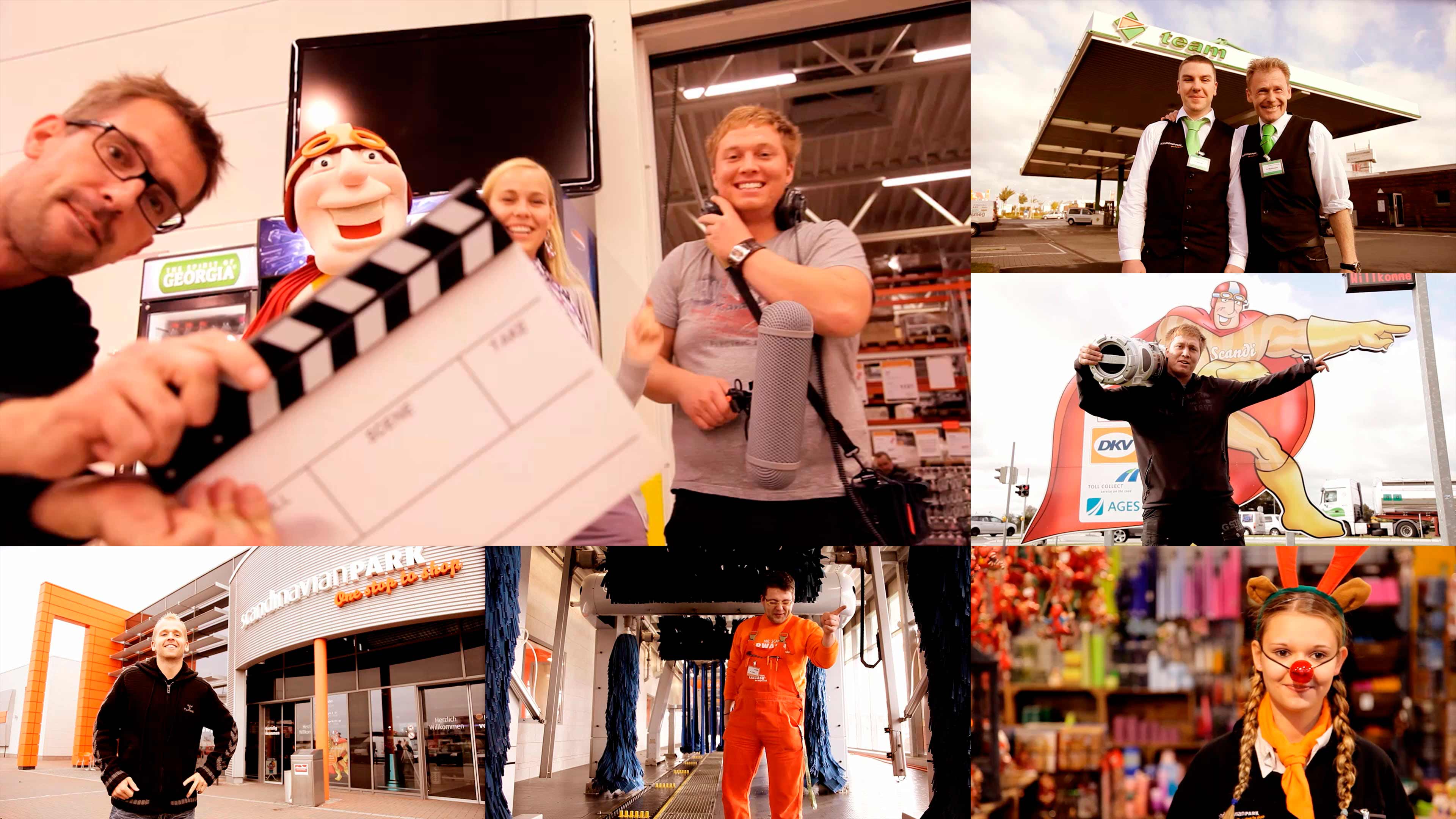 Bildercollage des Drehs für das Scandipark Musikvideo