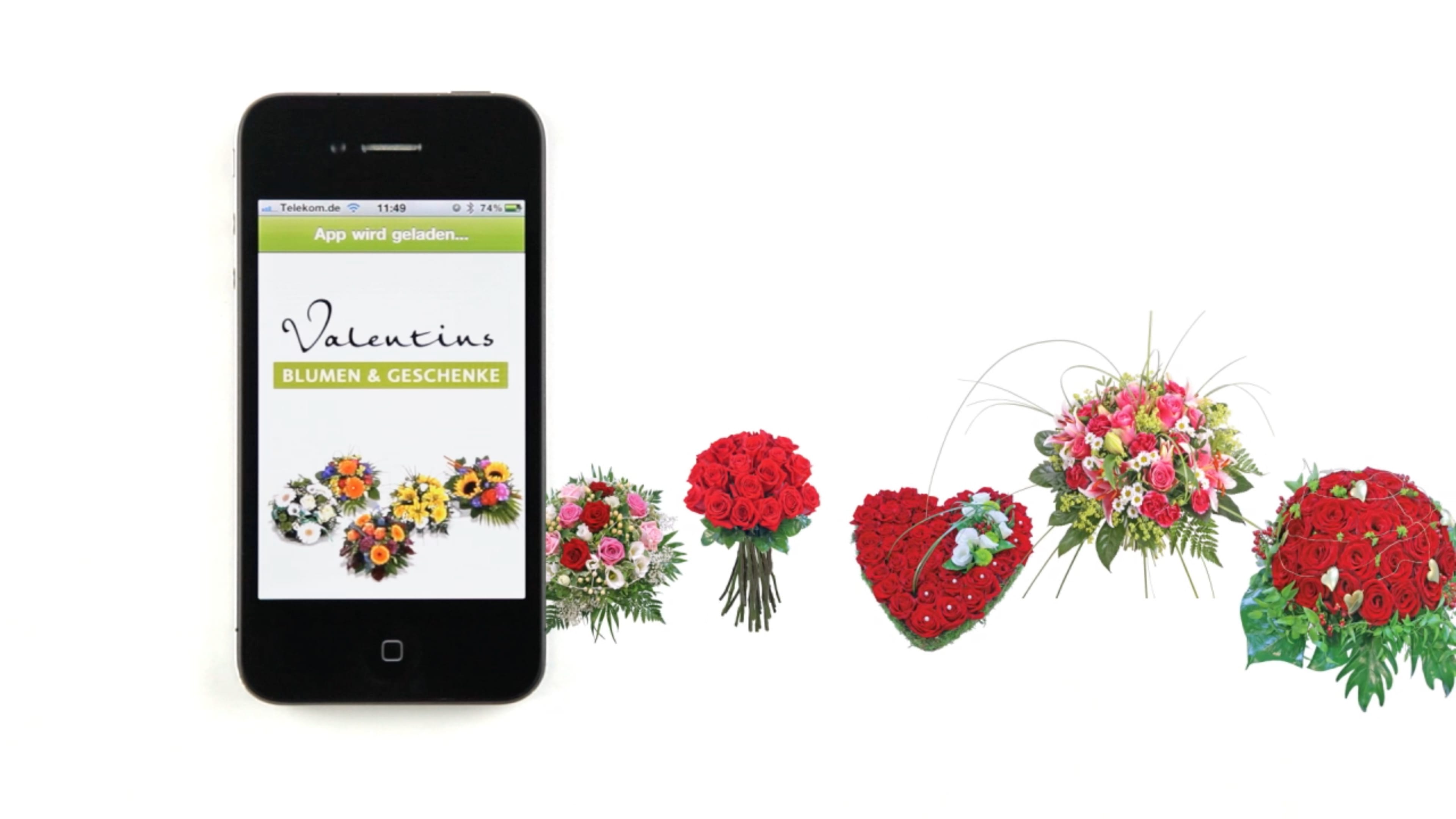 Fünf Blumensträuße von Blumen und Geschenke