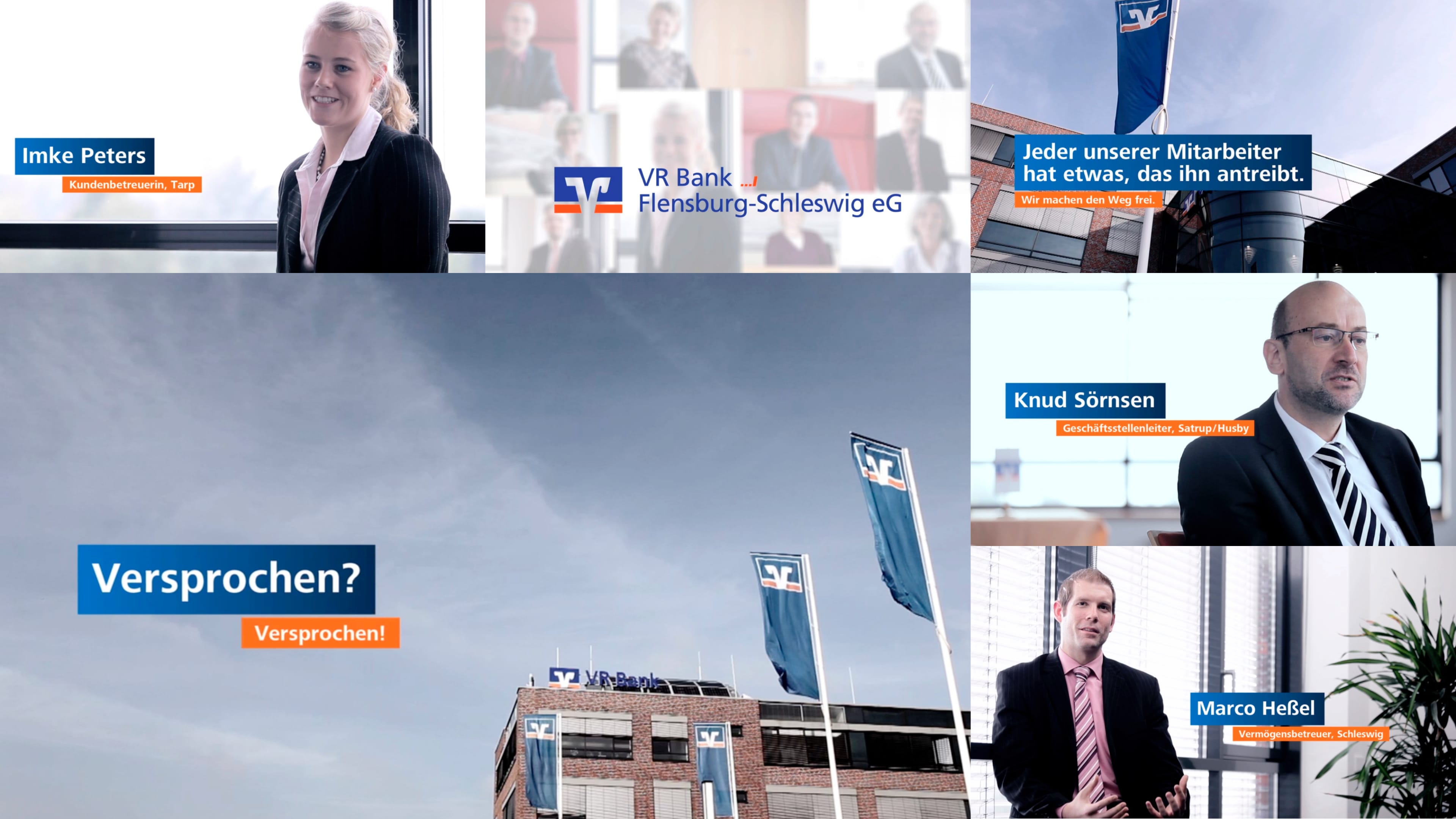 Bildercollage von VR Bank Mitarbeitern